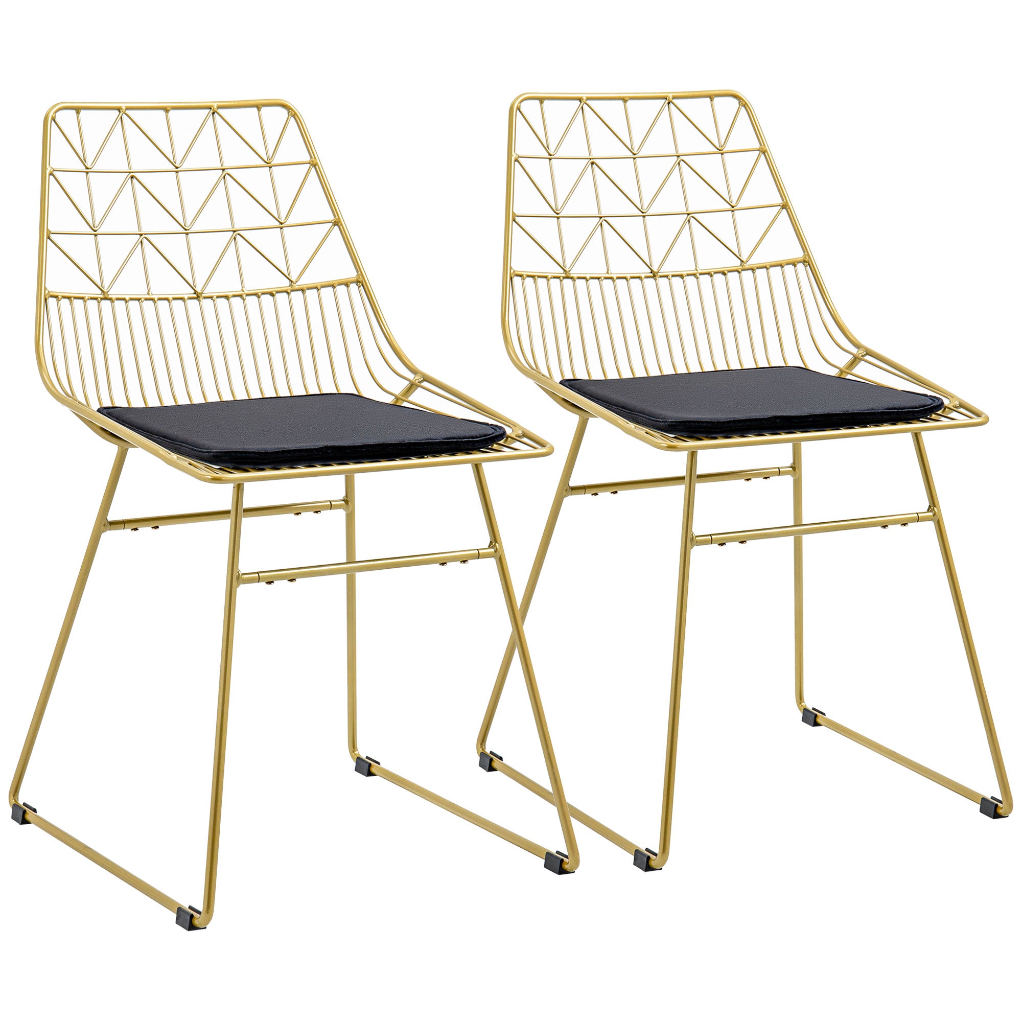 Luxurious Dining Chairs Set of 2, Metal Wire Kitchen Chair with Removable Velvet-feel Cushion, Cut-out Back and Steel Frame for Dining Room, Gold Tone
