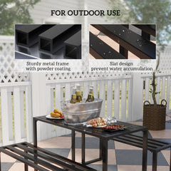 3 Pieces Picnic Bench Set with Table and 2 Benches, Slated Design Dining Trestle Beer Table and Seat, Black