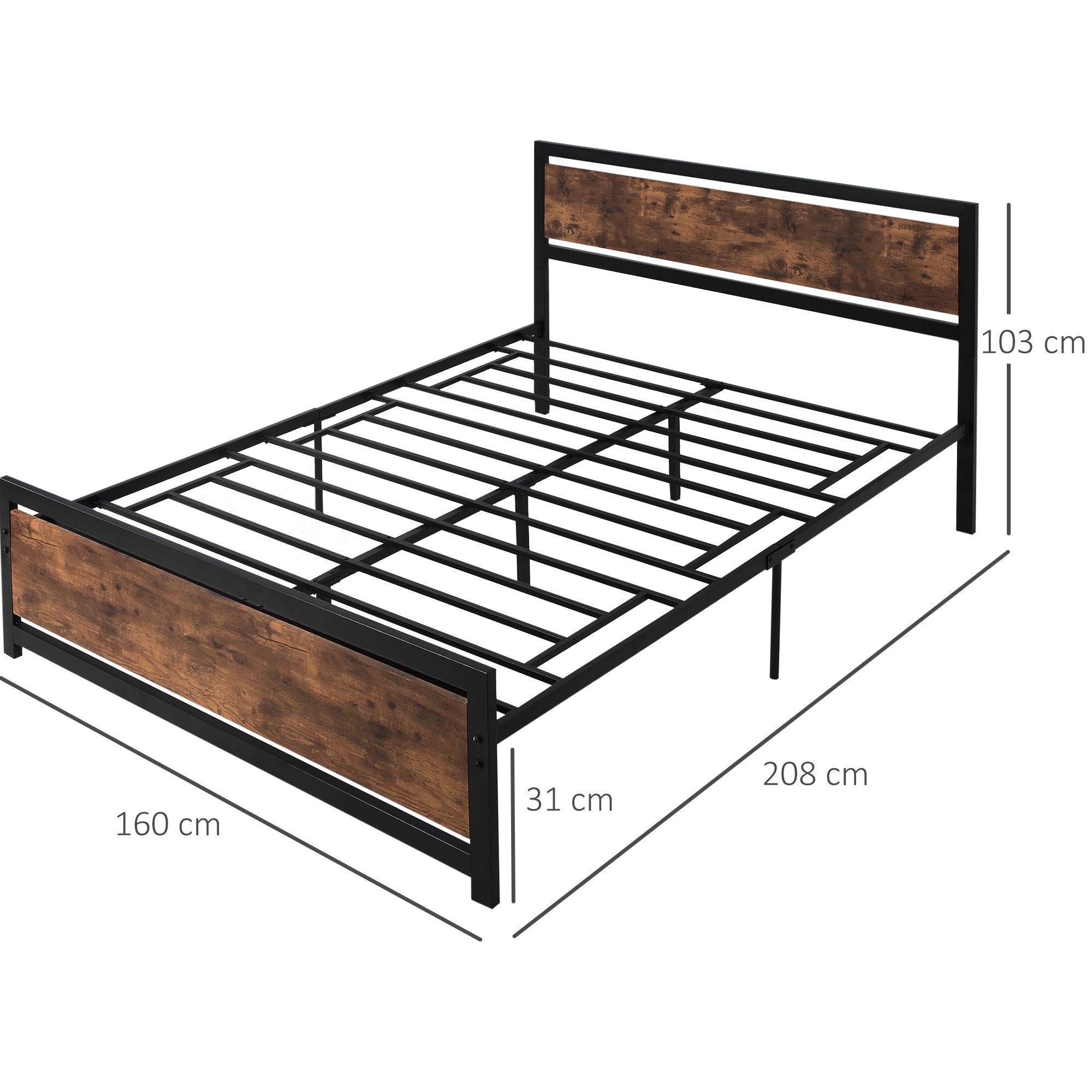 King Size Metal Bed Frame with Headboard & Footboard, Strong Slat Support Full Bed Frame w/ Underbed Storage Space, Bedroom Furniture For Adults
