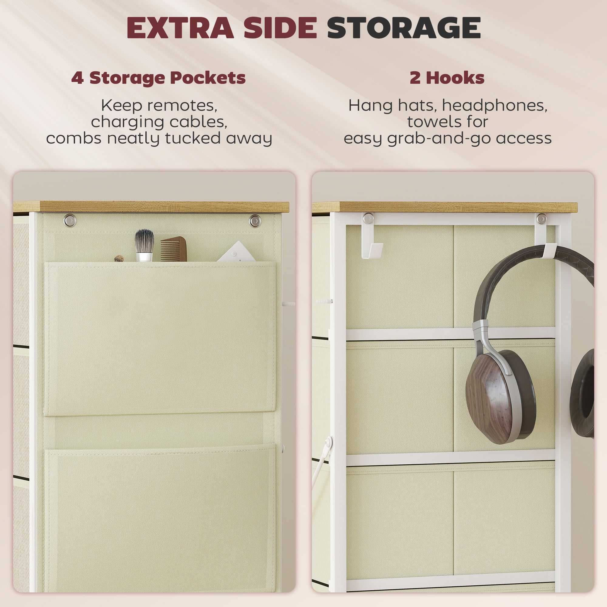 Chest of Ten Fabric Drawers - Beige