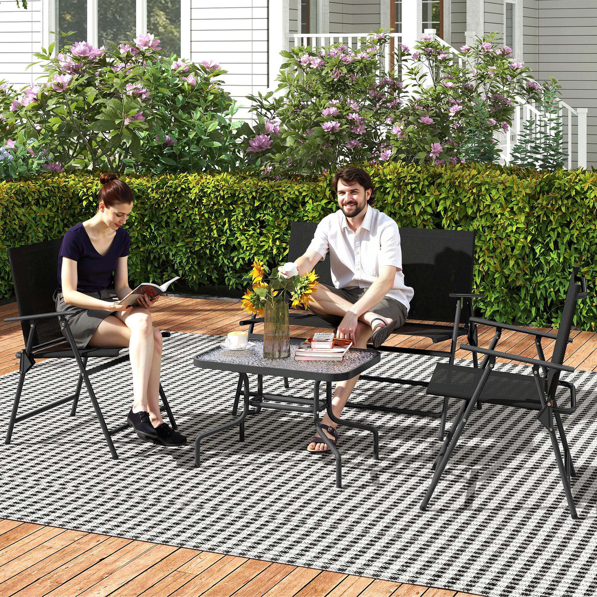 Four-Piece Metal Garden Sofa Set - Black