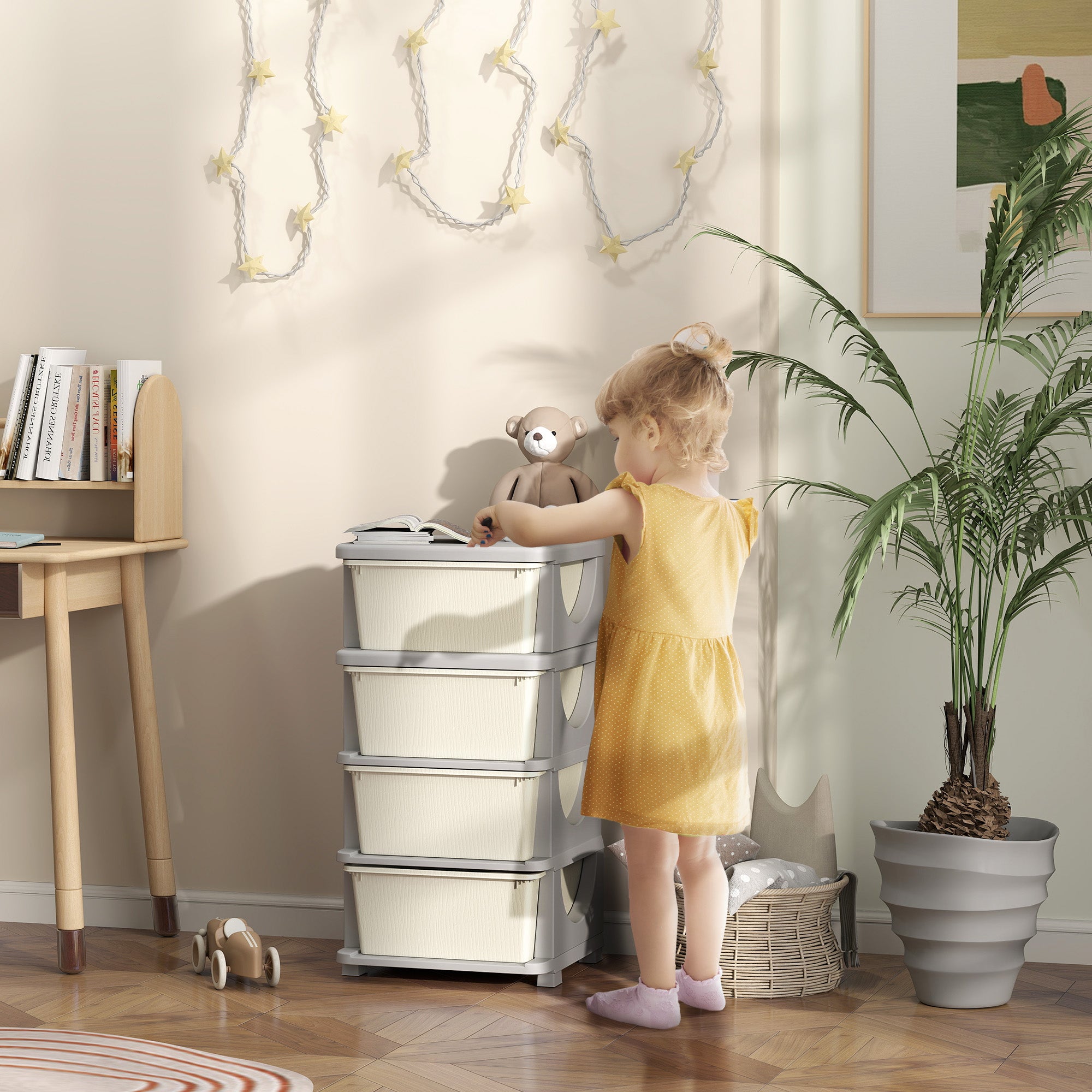 Four-Tier Kids Storage Boxes, with Four Drawers - White