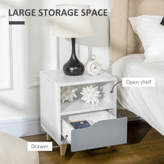 Set of 2 Modern Bedside Tables with Shelves, Drawers and Wood Legs, 36.8cm x 33cm x 43.8cm, White and Grey