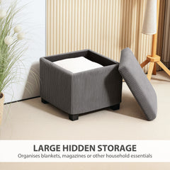 Storage Ottoman Bench, Corduroy Footstool with Removable Lid and Legs, 40cm Storage Chest Box for Living Room, Bedroom, Hallway, Grey