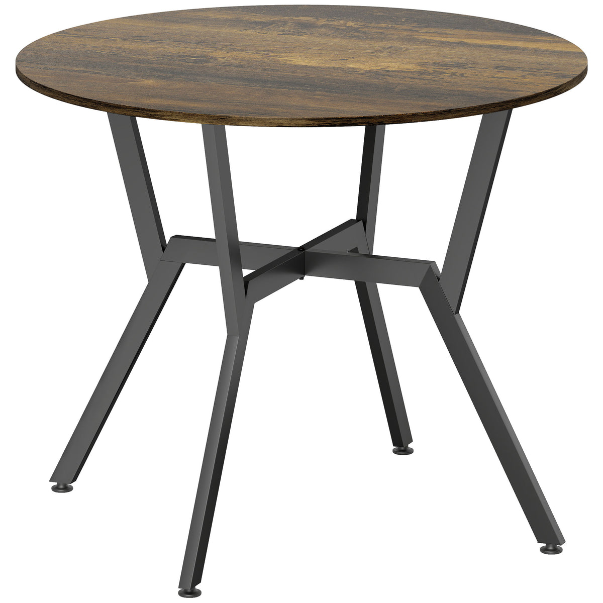 Fynco - Dining Table, Round Kitchen Table with Black Legs, Anti-slip Foot Pads for Living Room, Dining Room 90 x 76 cm, Rustic Brown