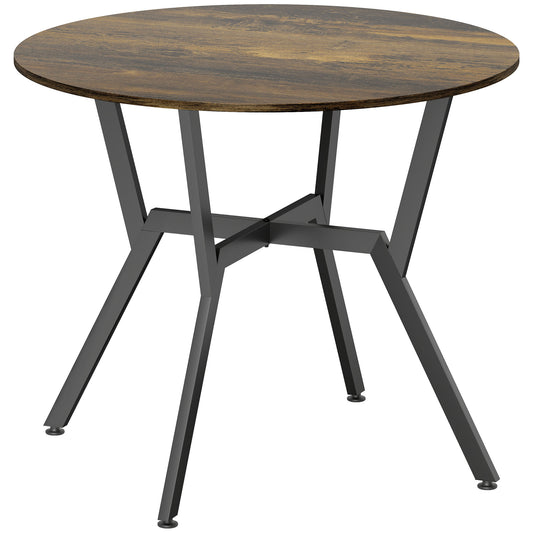 Fynco - Dining Table, Round Kitchen Table with Black Legs, Anti-slip Foot Pads for Living Room, Dining Room 90 x 76 cm, Rustic Brown