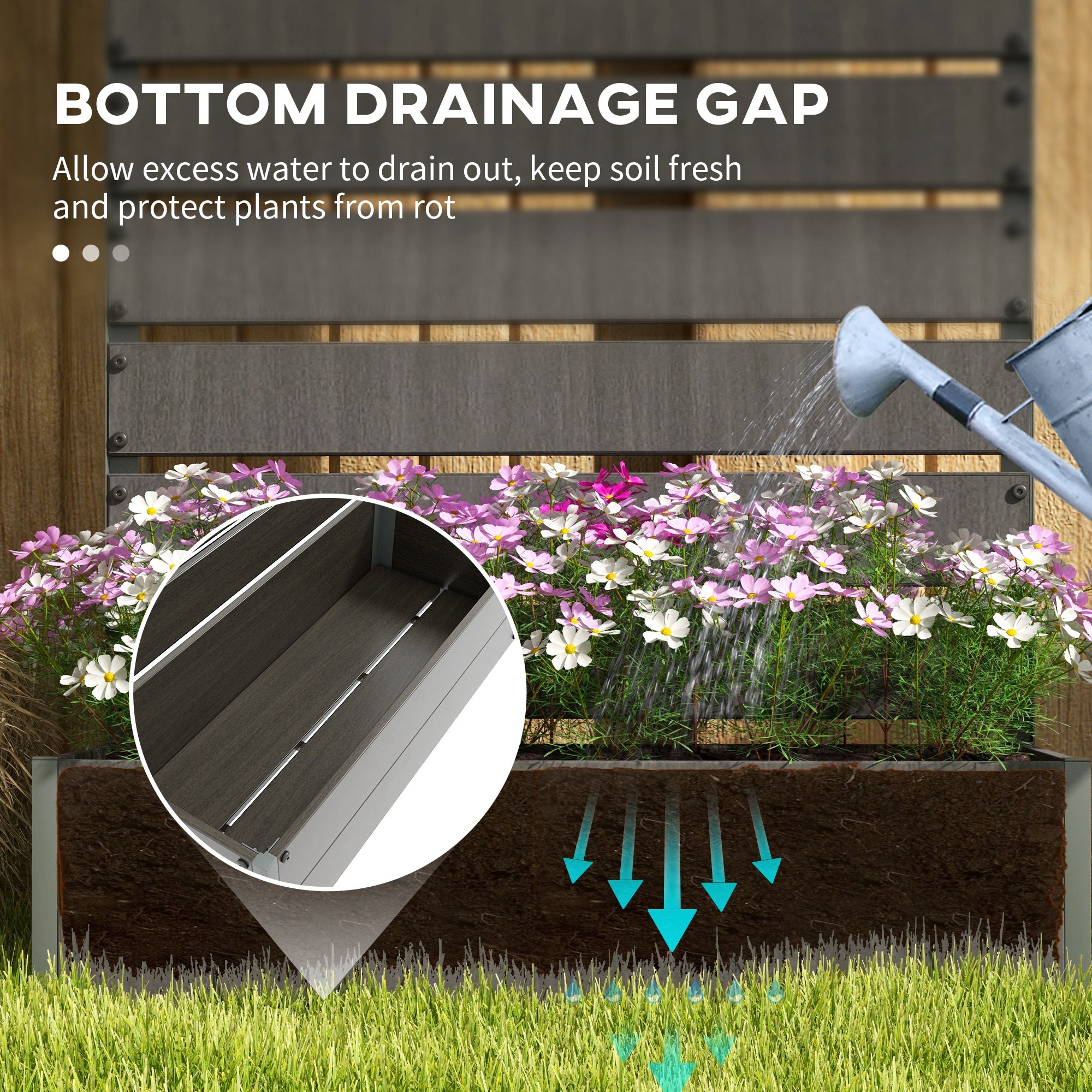 Fynco - Raised Bed for Garden, Planter with Trellis for Climbing Plants, Vines, Planter Box with Drainage Gap, Dark Grey