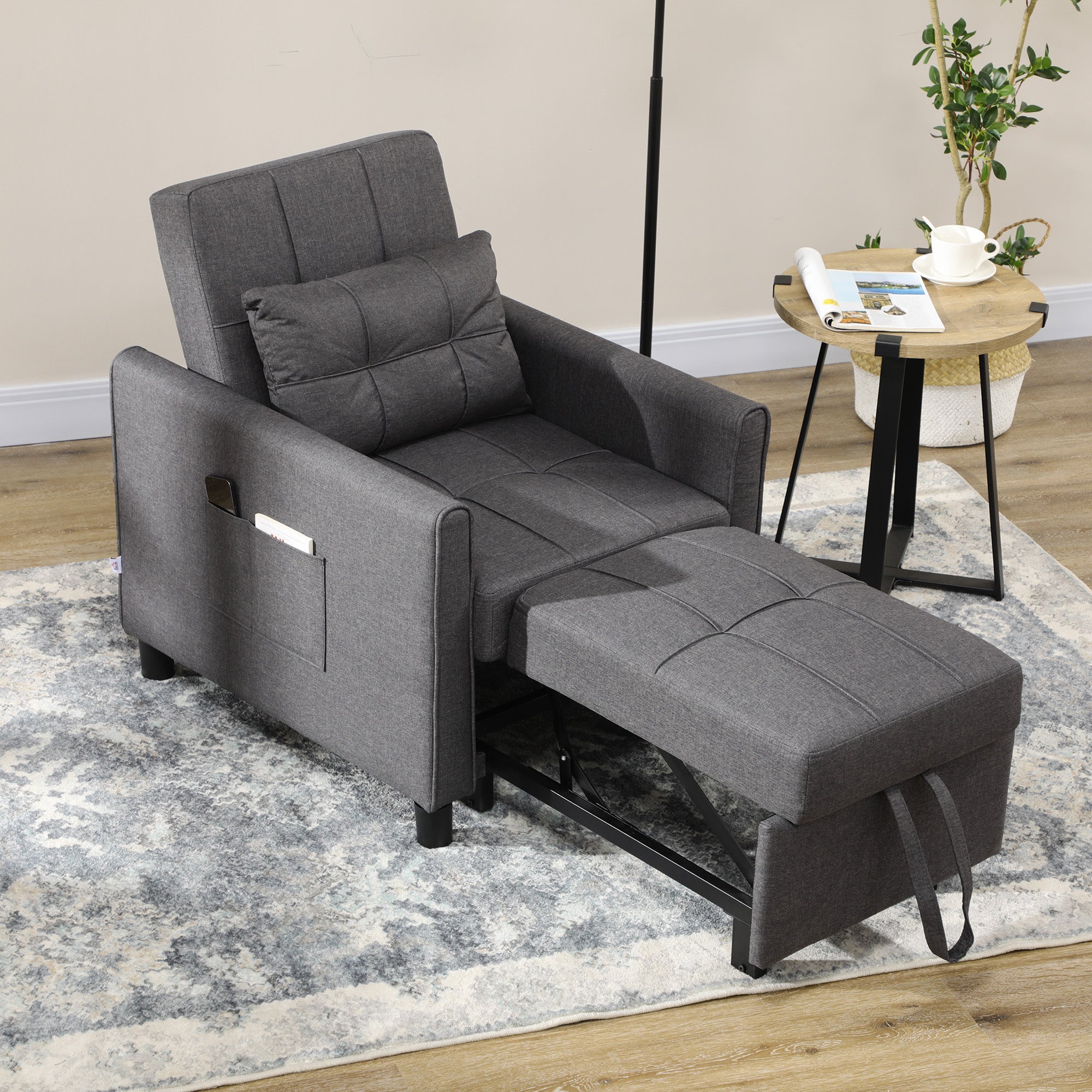 Linen-Look Single Chair Bed - Grey