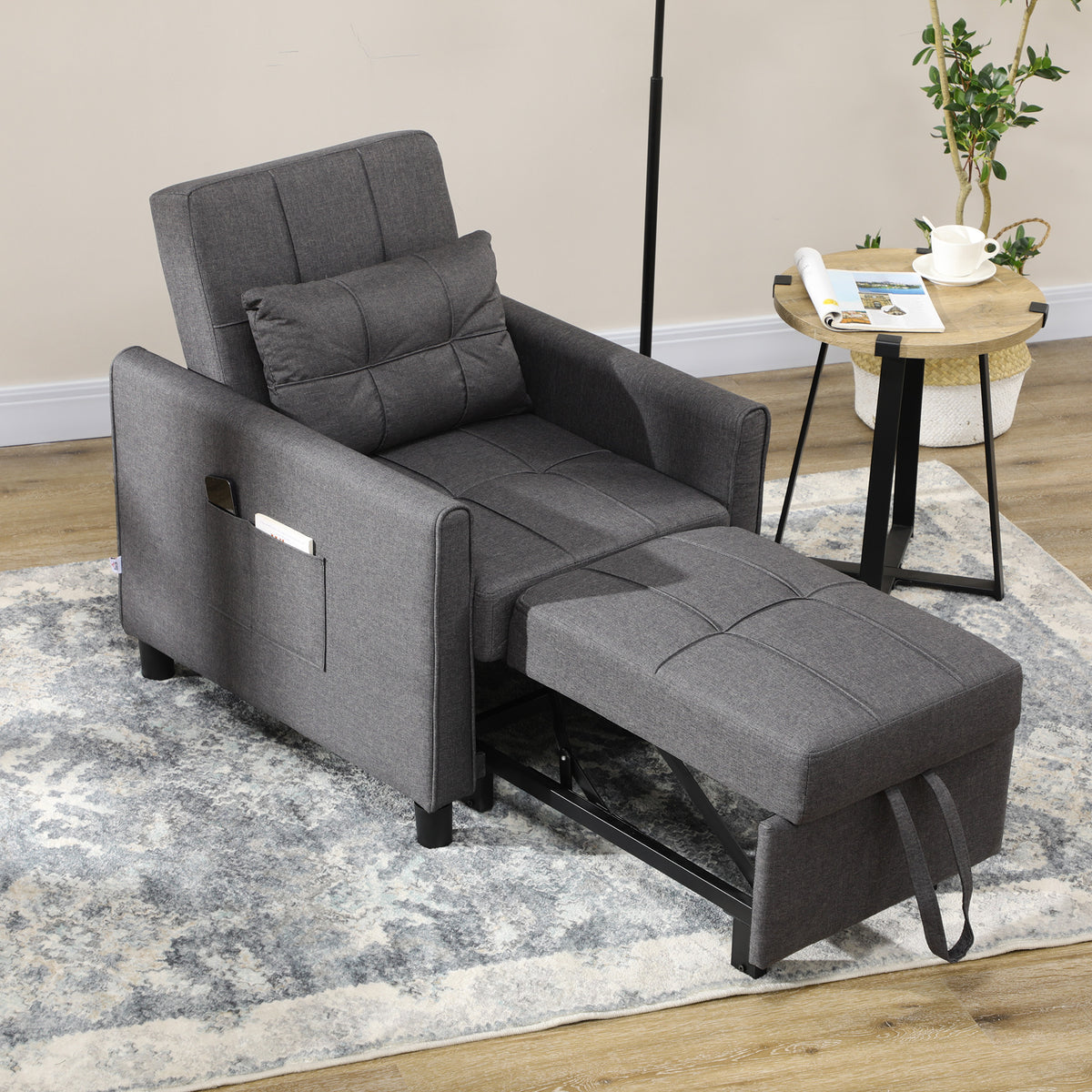 Linen-Look Single Chair Bed - Grey