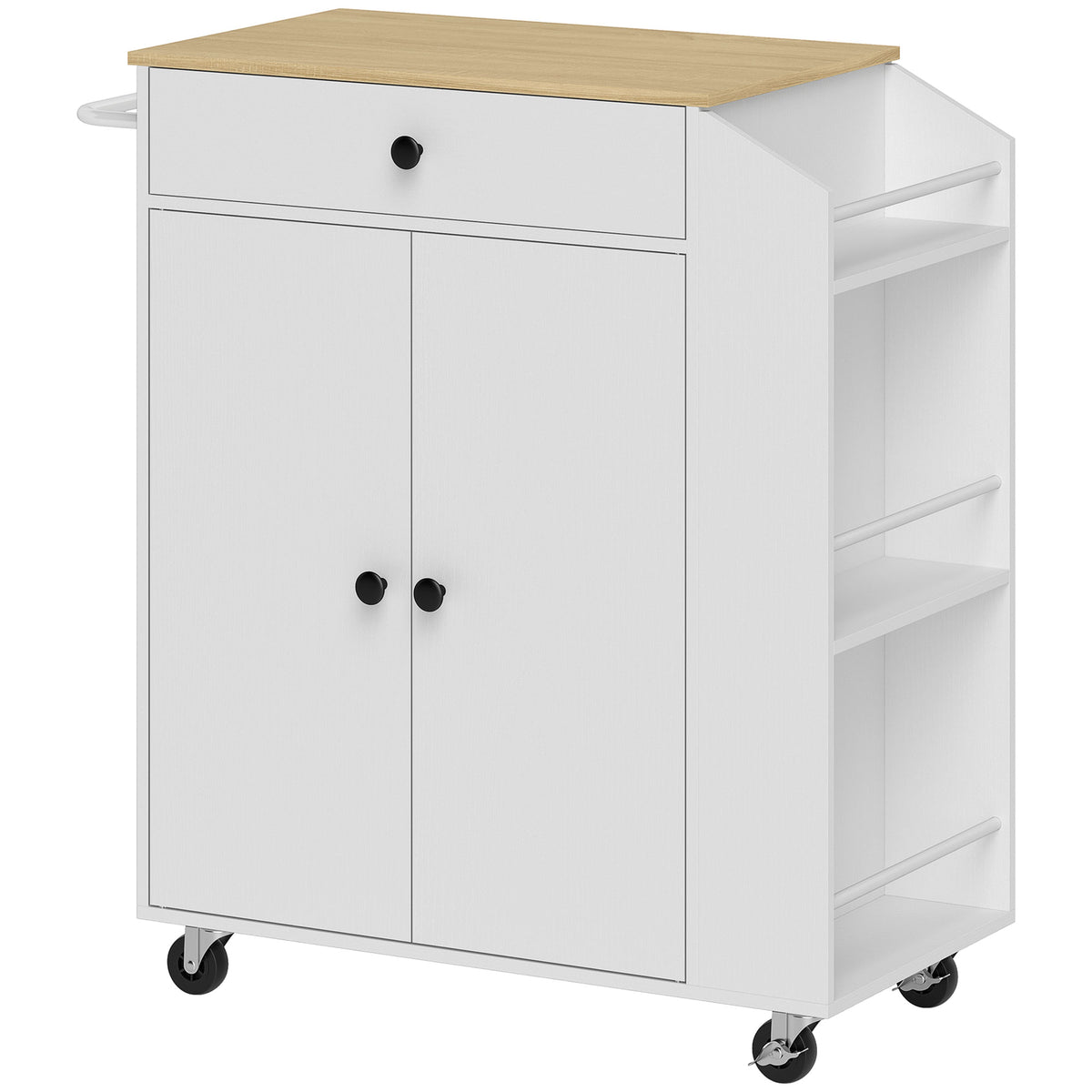 Fynco - Rolling Kitchen Island with 3-Tier Spice Rack, Kitchen Storage Cart with Drawer and Towel Rack, White