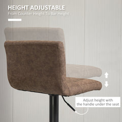 Adjustable Barstools Set of 2, Swivel Counter Bar Chairs, Bar Stools with Footrest, PU Leather, Gas Lift, Brown