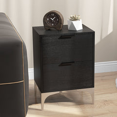 Set of Two Wood Effect Bedside Tables with Silver Tone Steel Base, Black
