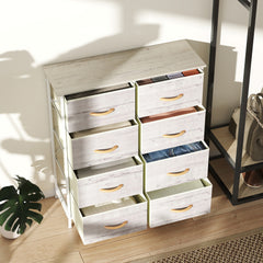 Chest of Eight Fabric Drawers - Natural Wood Finish