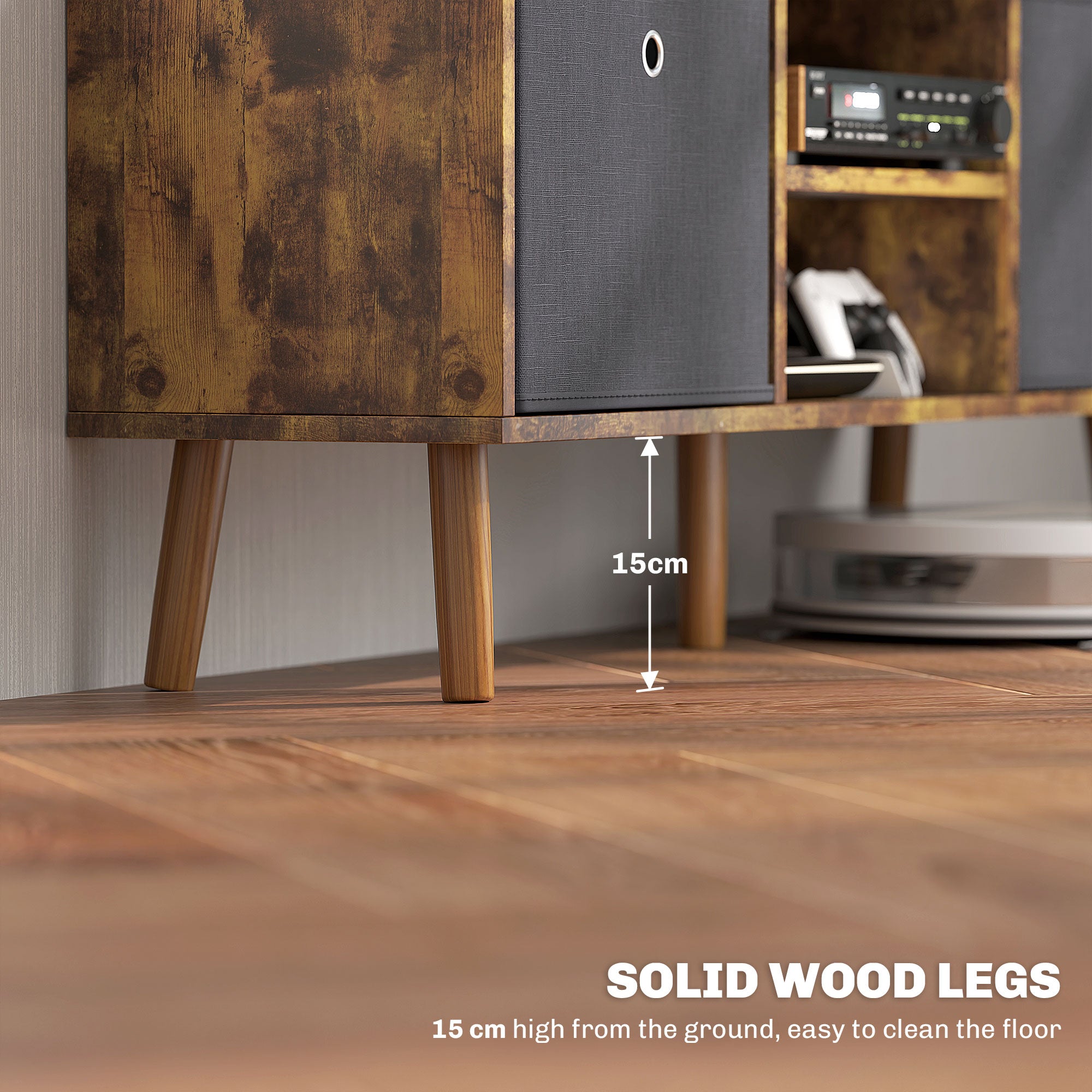 TV Cabinet Stand Unit for TVs up to 50'' with Foldable Drawers, Entertainment Centre for Living Room Rustic Brown