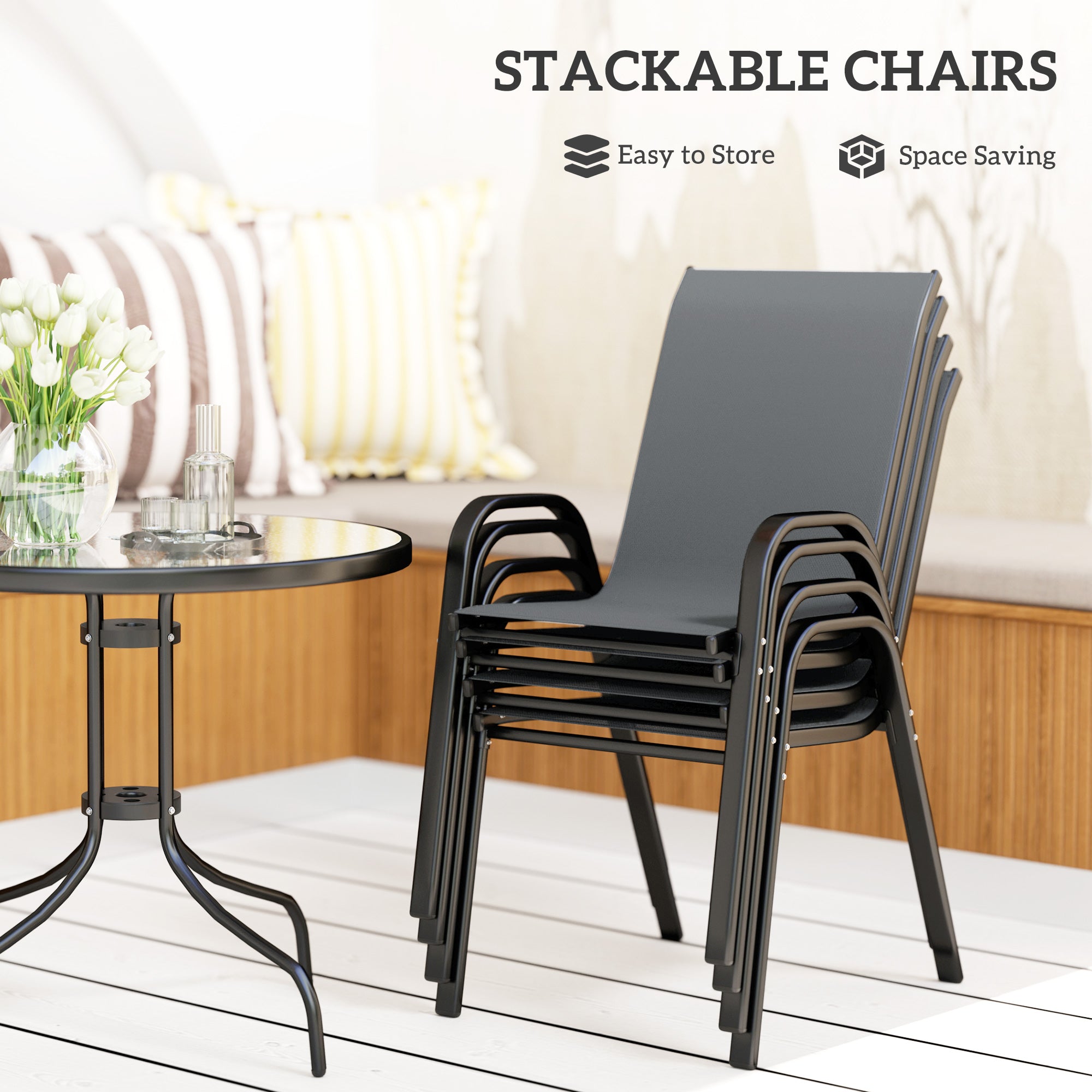 Five-Piece Steel Patio Set, with Glass-Top Table - Dark Grey